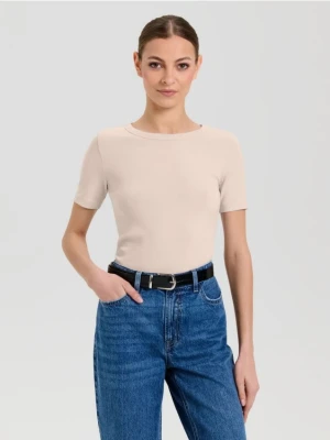 Sinsay - Bawełniana koszulka basic - beżowy