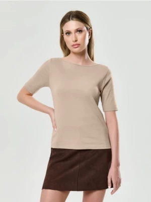 Sinsay - Bawełniana koszulka basic - beżowy