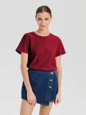 Sinsay - Bawełniana koszulka basic - bordowy
