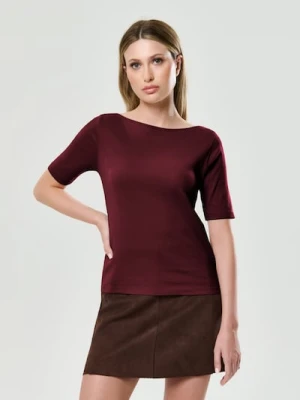 Sinsay - Bawełniana koszulka basic - bordowy
