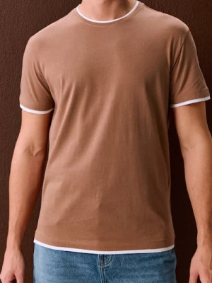 Sinsay - Bawełniana koszulka basic - brązowy