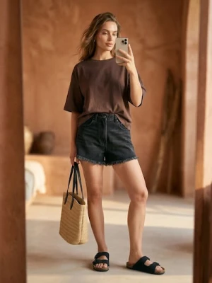 Sinsay - Bawełniana koszulka basic - brązowy