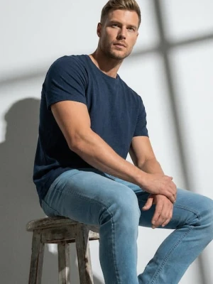 Sinsay - Bawełniana koszulka basic - granatowy