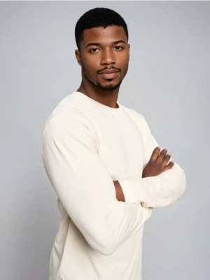 Sinsay - Bawełniana koszulka basic - kremowy