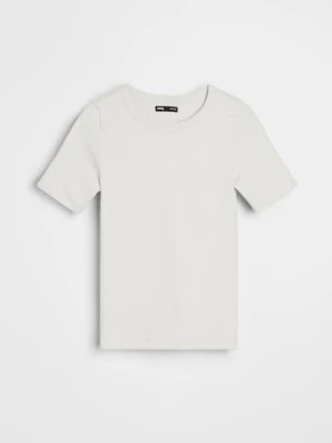 Sinsay - Bawełniana koszulka basic - kremowy