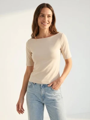 Sinsay - Bawełniana koszulka basic - kremowy