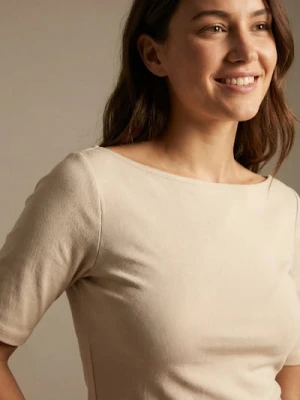 Sinsay - Bawełniana koszulka basic - kremowy