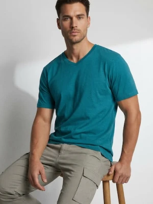 Sinsay - Bawełniana koszulka basic - turkusowy