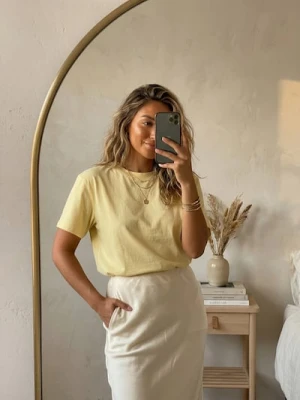 Sinsay - Bawełniana koszulka basic - yellow jeans