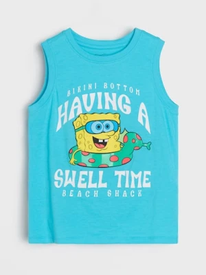 Sinsay - Bawełniana koszulka bez rękawów SpongeBob - niebieski