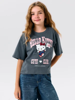 Sinsay - Bawełniana koszulka boxy z nadrukiem Hello Kitty - szary