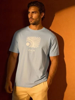 Sinsay - Bawełniana koszulka comfort z krótkim rękawem - błękitny