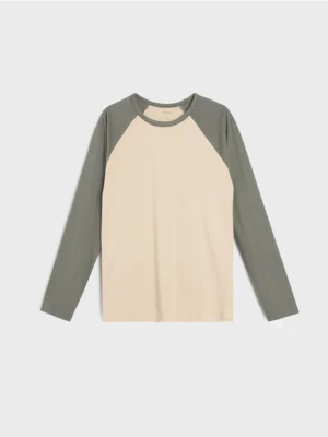 Sinsay - Bawełniana koszulka longsleeve - beżowy