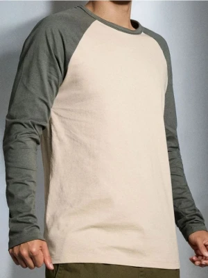 Sinsay - Bawełniana koszulka longsleeve - beżowy