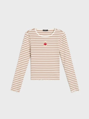Sinsay - Bawełniana koszulka longsleeve z haftem misia - wielobarwny