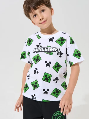 Sinsay - Bawełniana koszulka loose z nadrukiem Minecraft - biały