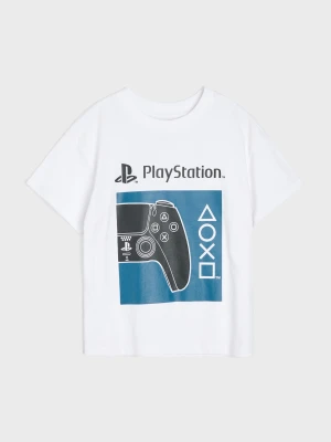 Sinsay - Bawełniana koszulka loose z nadrukiem PlayStation - biały