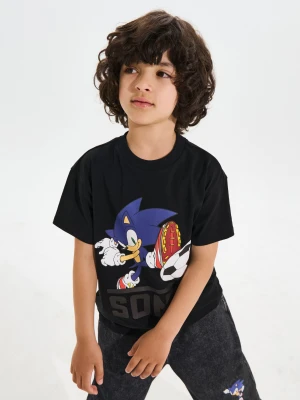 Sinsay - Bawełniana koszulka loose z nadrukiem Sonic the Hedgehog - czarny