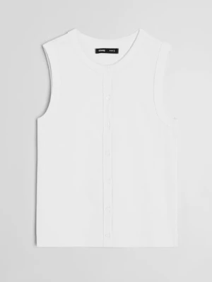 Sinsay - Bawełniana koszulka na ramiączkach - biały