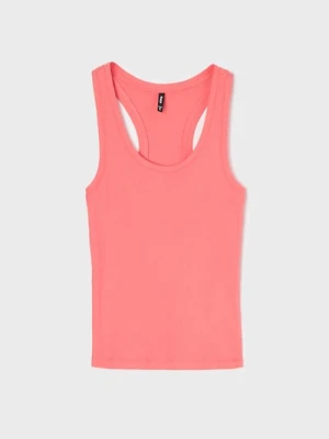 Sinsay - Bawełniana koszulka na ramiączkach - koralowy