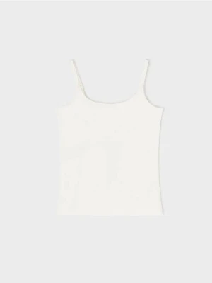 Sinsay - Bawełniana koszulka na ramiączkach - kremowy