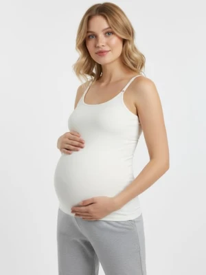 Sinsay - Bawełniana koszulka na ramiączkach - kremowy