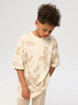 Sinsay - Bawełniana koszulka oversize - beżowy