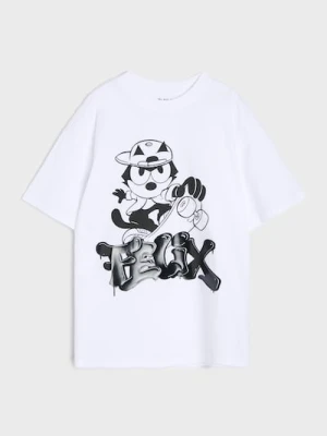 Sinsay - Bawełniana koszulka oversize z nadrukiem Felix the Cat - biały