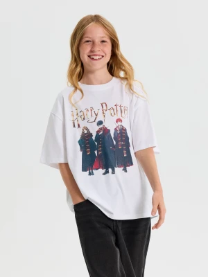 Sinsay - Bawełniana koszulka oversize z nadrukiem Harry Potter - biały