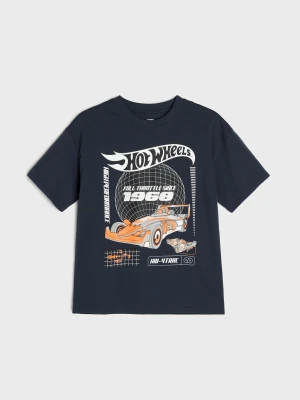 Sinsay - Bawełniana koszulka oversize z nadrukiem Hot Wheels - szary