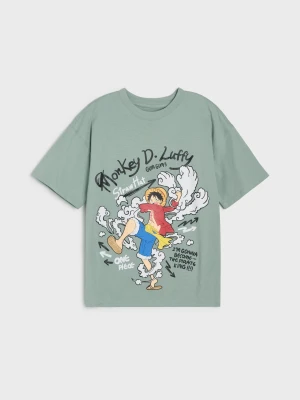 Sinsay - Bawełniana koszulka oversize z nadrukiem One Piece - szary
