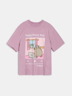Sinsay - Bawełniana koszulka oversize z nadrukiem Pusheen the Cat - różowy