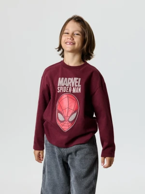 Sinsay - Bawełniana koszulka oversize z nadrukiem Spider-Man - bordowy