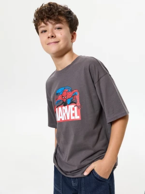 Sinsay - Bawełniana koszulka oversize z nadrukiem Spider-Man - szary