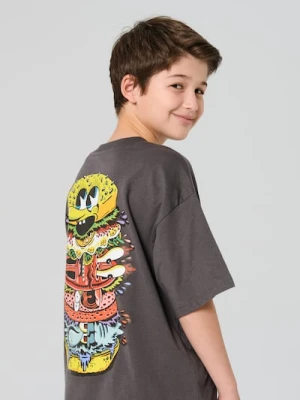 Sinsay - Bawełniana koszulka oversize z nadrukiem SpongeBob SquarePants - szary