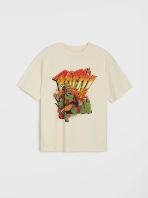 Sinsay - Bawełniana koszulka oversize z nadrukiem Teenage Mutant Ninja Turtles - kremowy