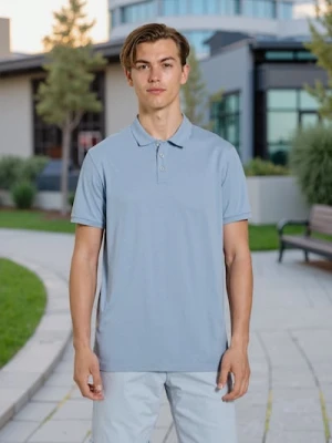 Sinsay - Bawełniana koszulka polo - błękitny