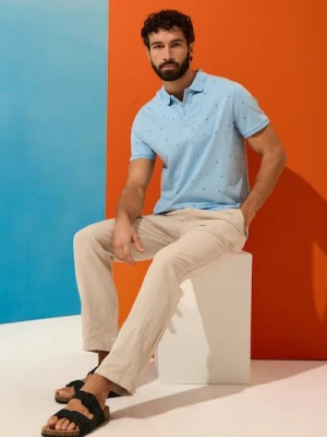 Sinsay - Bawełniana koszulka polo - błękitny