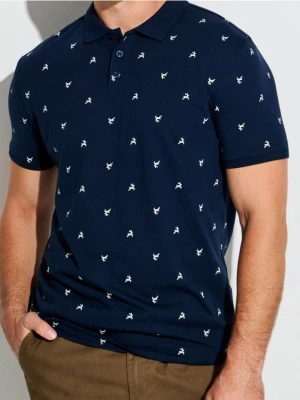 Sinsay - Bawełniana koszulka polo - granatowy