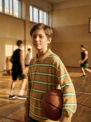 Sinsay - Bawełniana koszulka polo w paski - beżowy