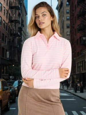 Sinsay - Bawełniana koszulka polo w paski - różowy