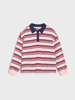 Sinsay - Bawełniana koszulka polo z długim rękawem w paski - wielobarwny