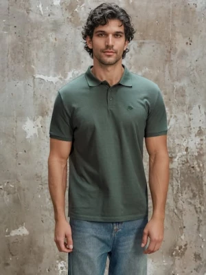 Sinsay - Bawełniana koszulka polo z haftem - zielony