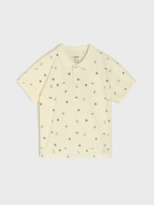 Sinsay - Bawełniana koszulka polo z motywem piłkarskim - kremowy