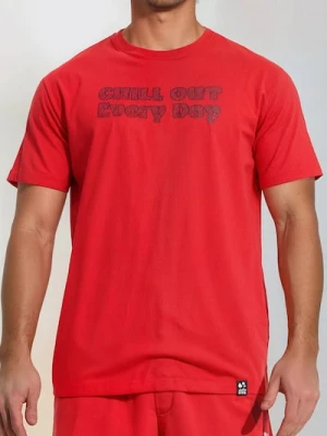 Sinsay - Bawełniana koszulka regular fit z napisem - czerwony