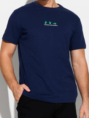 Sinsay - Bawełniana koszulka regular z motywem świątecznym - granatowy