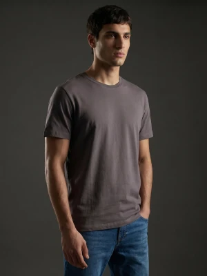Sinsay - Bawełniana koszulka slim fit z krótkim rękawem - fioletowy