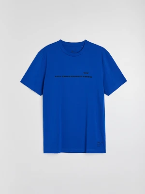 Sinsay - Bawełniana koszulka slim fit z krótkim rękawem SNSY PERFORMANCE - niebieski