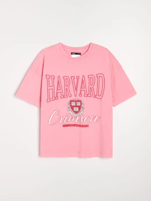 Sinsay - Bawełniana koszulka The Harvard Crimson - różowy