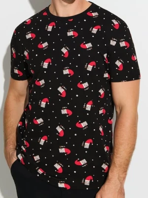 Sinsay - Bawełniana koszulka w motywie świątecznym - czarny